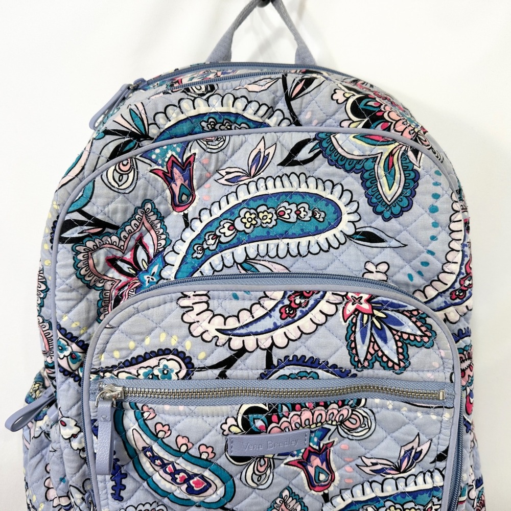Vera Bradley Iconic Campus Backpack Makani Paisley Blue Quilted Cotton Student - Picture 3 of 10